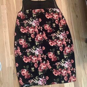 Nwt Piphany Queens Floral Sleeveless Dress with Mesh Top Black/Pink Women’s 3X